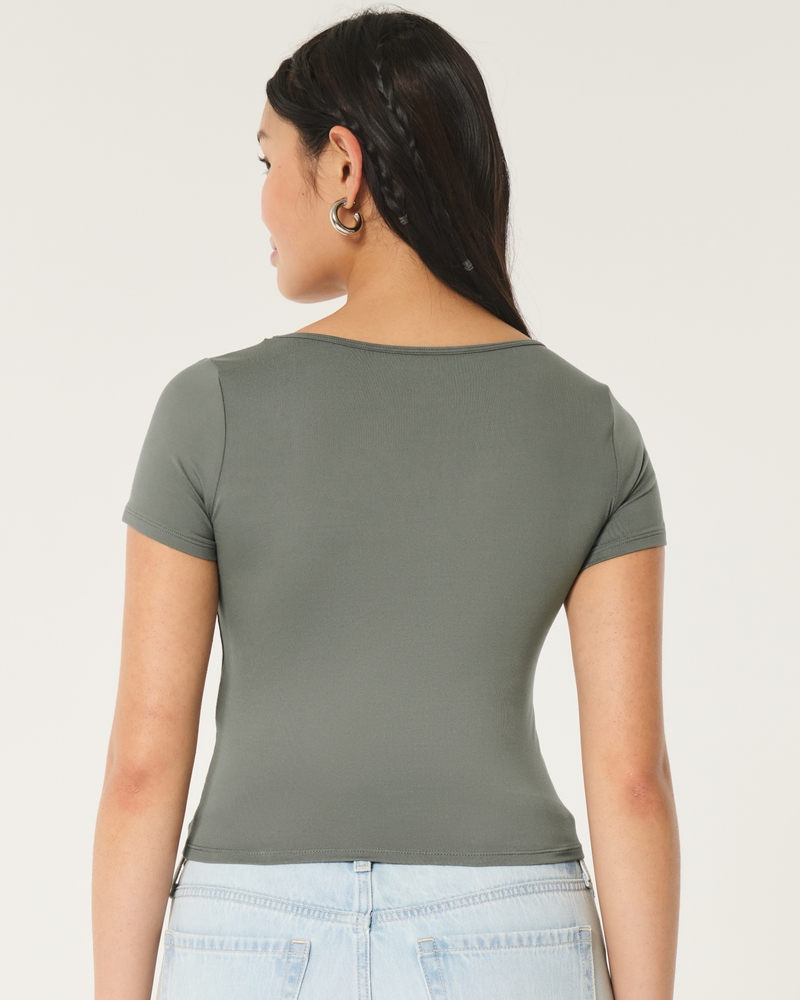 Soft Stretch Seamless Fabric Square-Neck Baby Tee