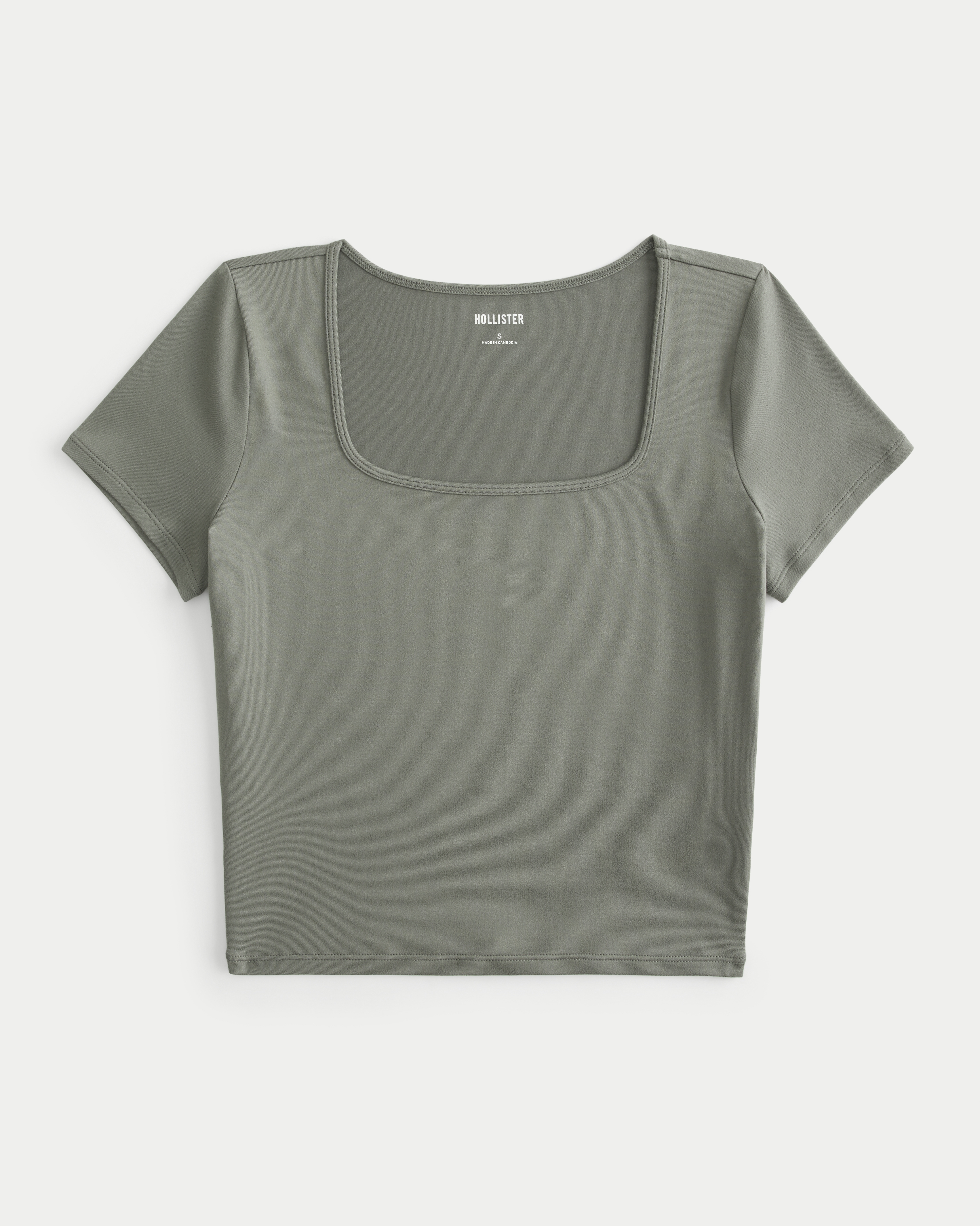 Women s Soft Stretch Seamless Fabric Square Neck Baby Tee in Light Heather Grey Size M LONG from Hollister