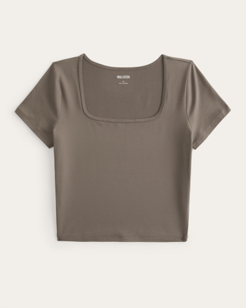 Women's Soft Stretch Seamless Fabric SquareNeck Baby Tee Women's