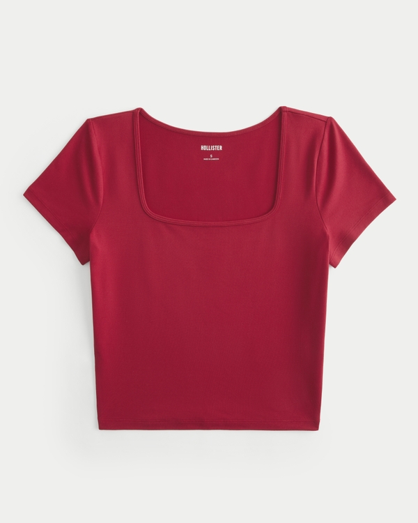Soft Stretch Seamless Fabric Square Neck Baby Tee, Red