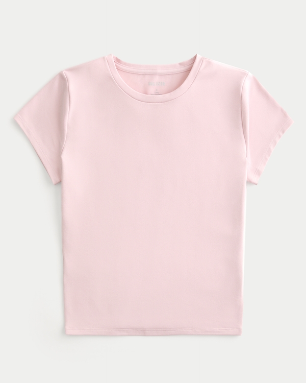 Seamless Fabric Longline Crew Baby Tee, Light  Pink