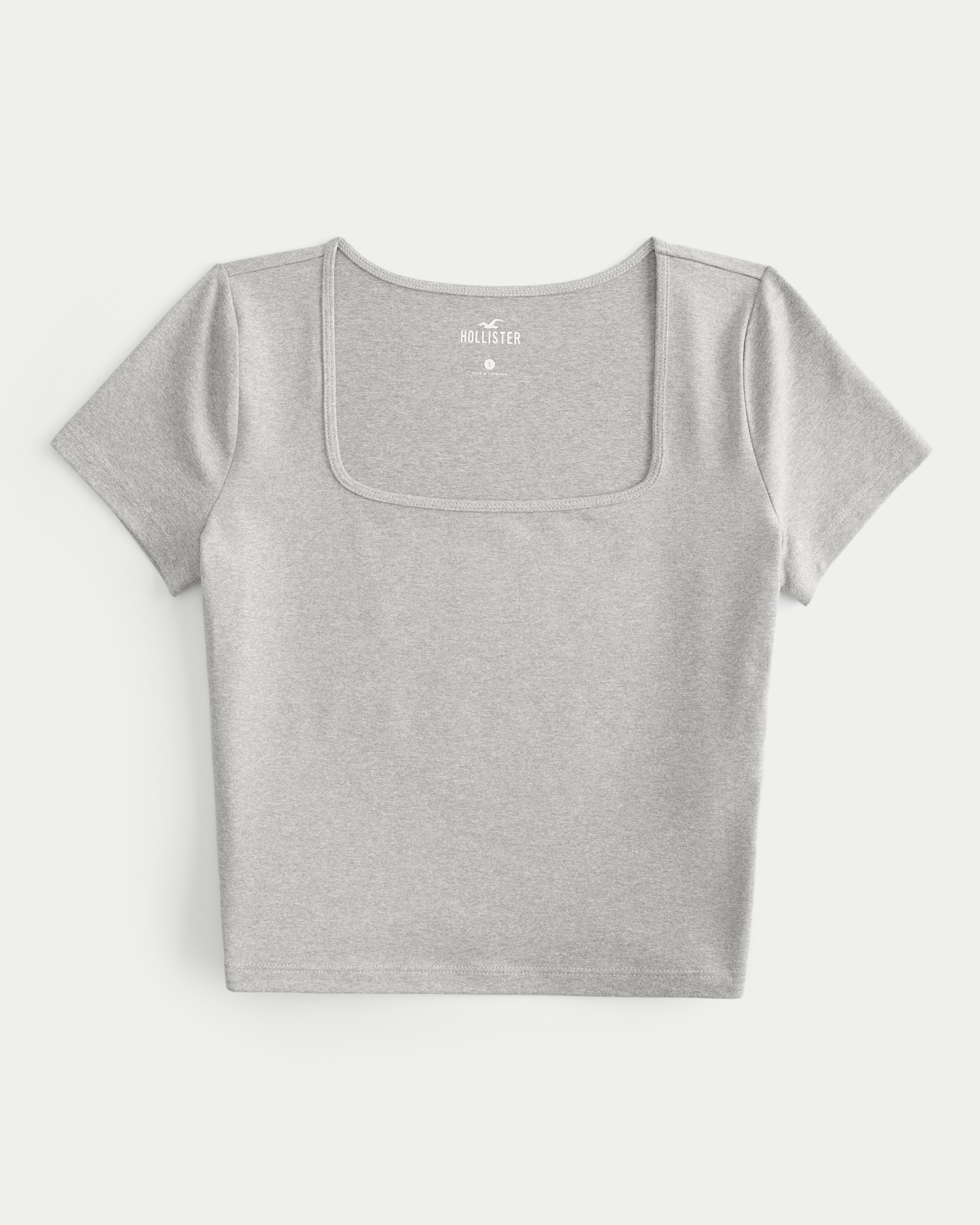 Women s Soft Stretch Seamless Fabric Square Neck Baby Tee in Light Heather Grey Size XXL from Hollister