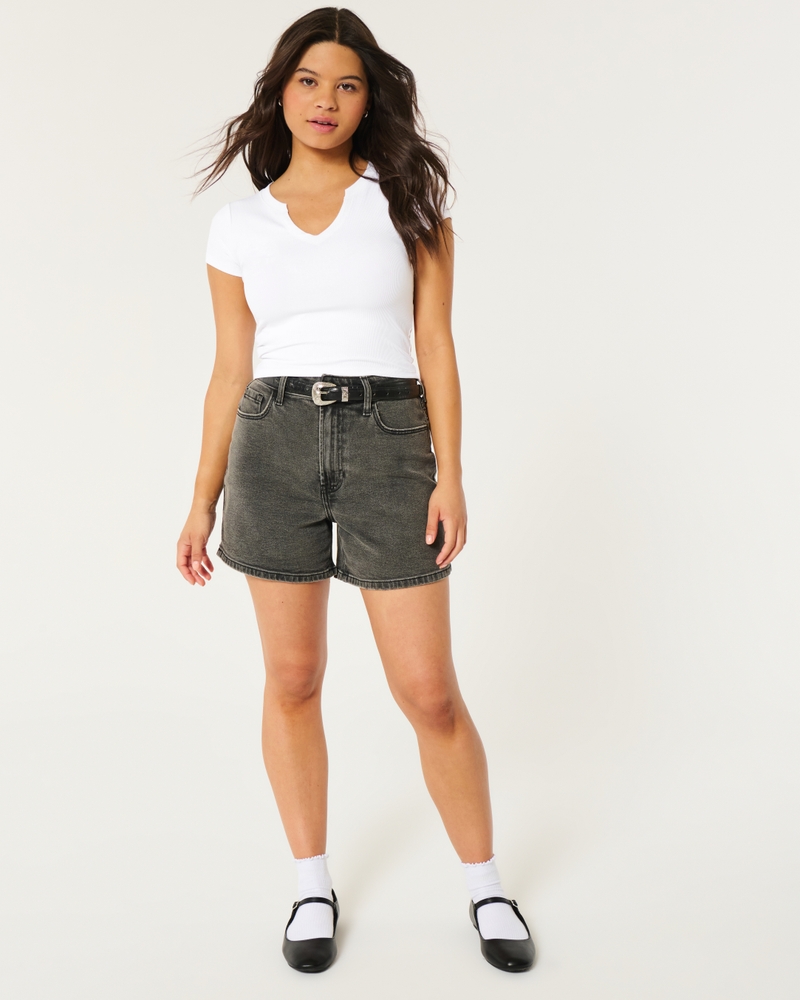 Ribbed Seamless Fabric Notch Neck Baby Tee
