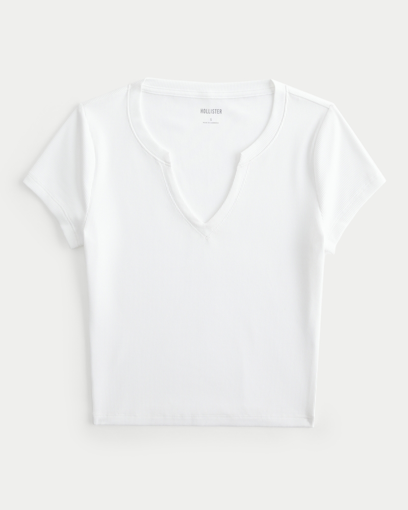 Ribbed Seamless Fabric Notch Neck Baby Tee