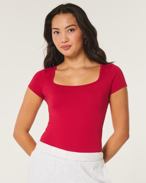 Soft Stretch Seamless Fabric Bodysuit, Crimson