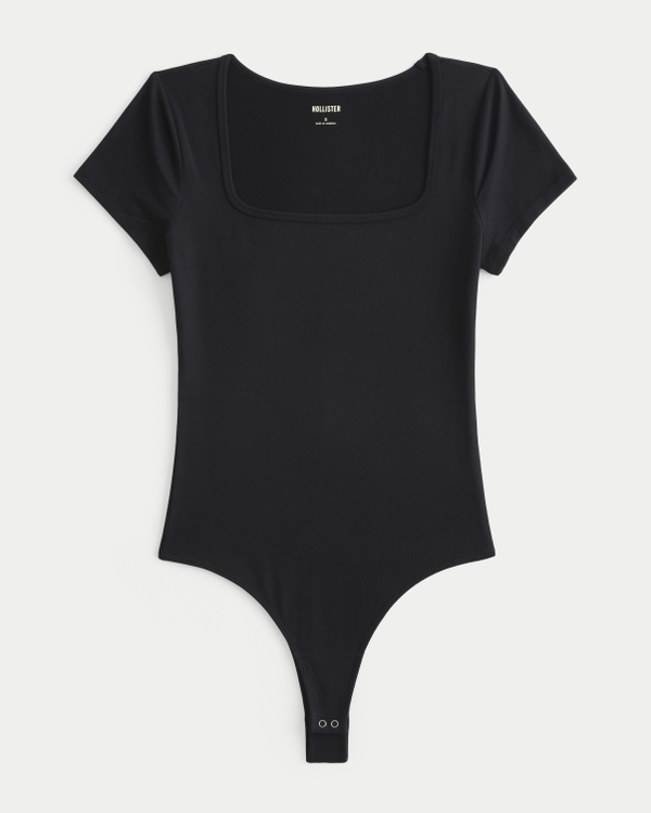 Soft Stretch Seamless Fabric Bodysuit, Black