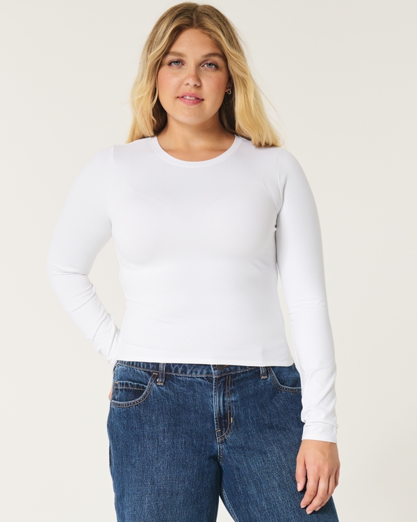 Soft Stretch Seamless Fabric Long-Sleeve Top, White