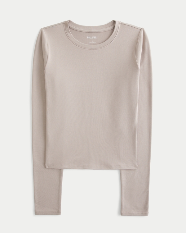 Soft Stretch Seamless Fabric Long-Sleeve Top, Taupe