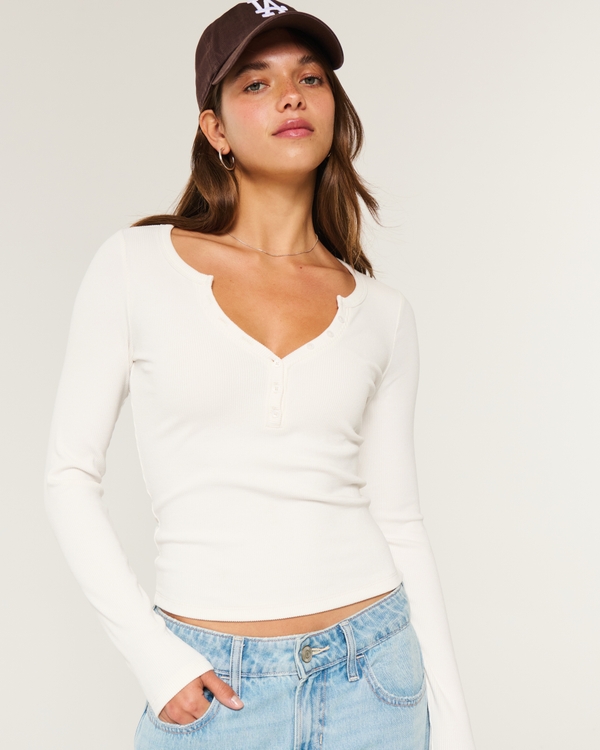 Cozy Ribbed Seamless Fabric Henley, Cloud White