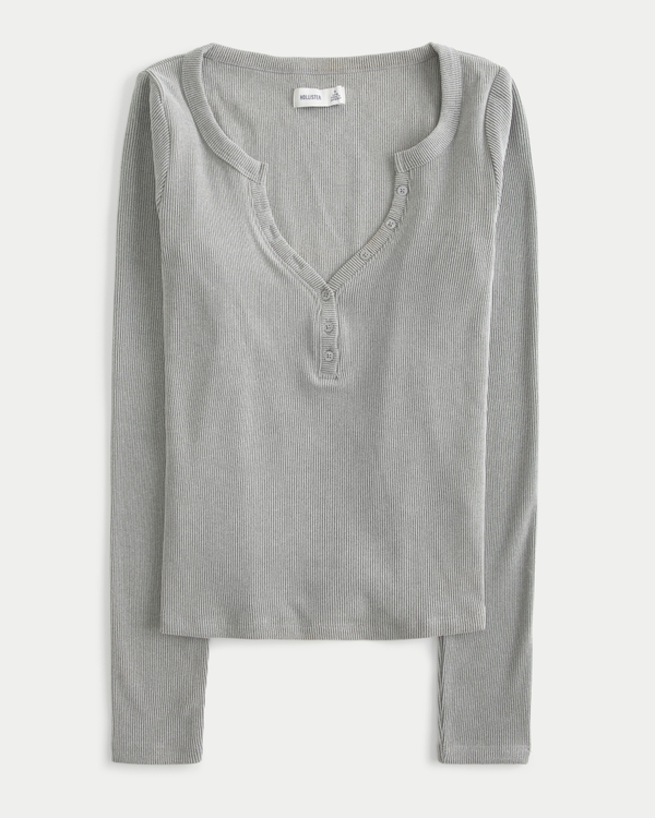 Cozy Ribbed Seamless Fabric Henley, Heather Grey