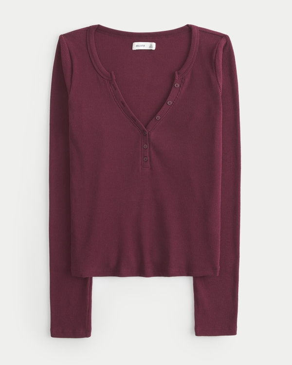 Cozy Ribbed Seamless Fabric Henley, Mulberry