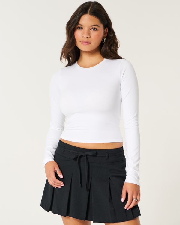 Soft Stretch Seamless Fabric Long-Sleeve Crew Top, White