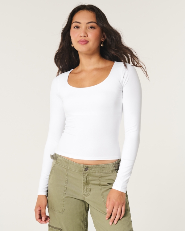 Soft Stretch Seamless Fabric Scoop Top, White