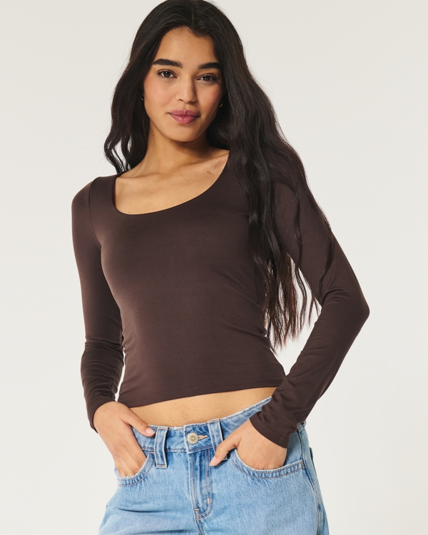 Soft Stretch Seamless Fabric Scoop Top, Espresso