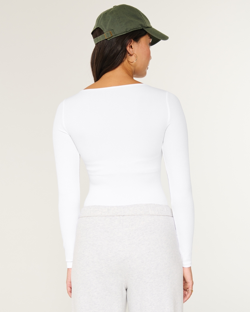 Ribbed Seamless Fabric Square-Neck Bodysuit