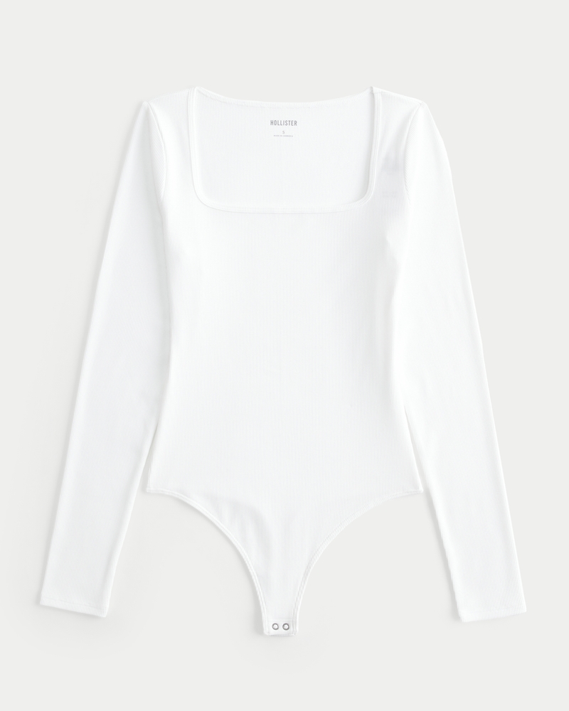 Ribbed Seamless Fabric Square-Neck Bodysuit