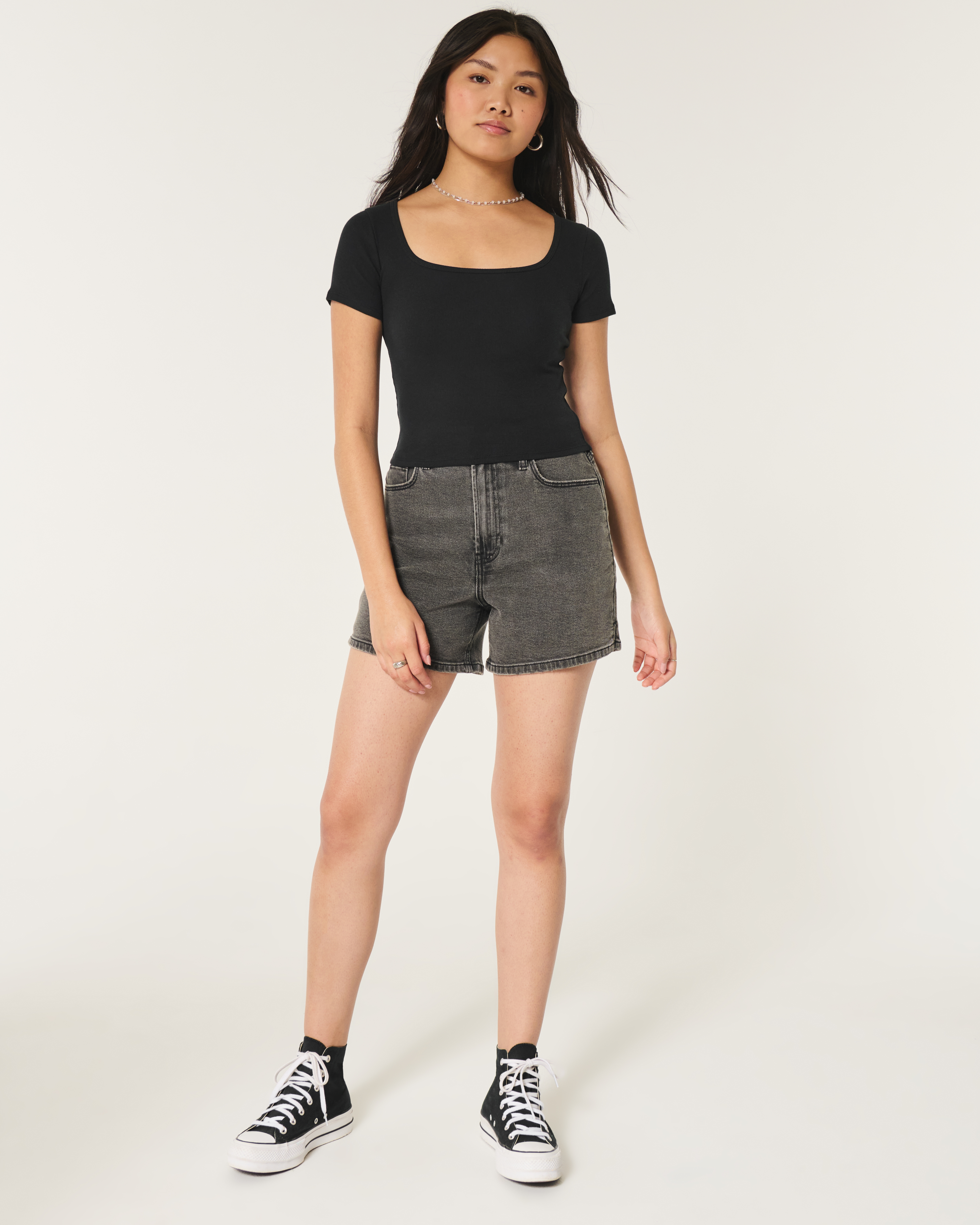 Ribbed Square-Neck Baby Tee