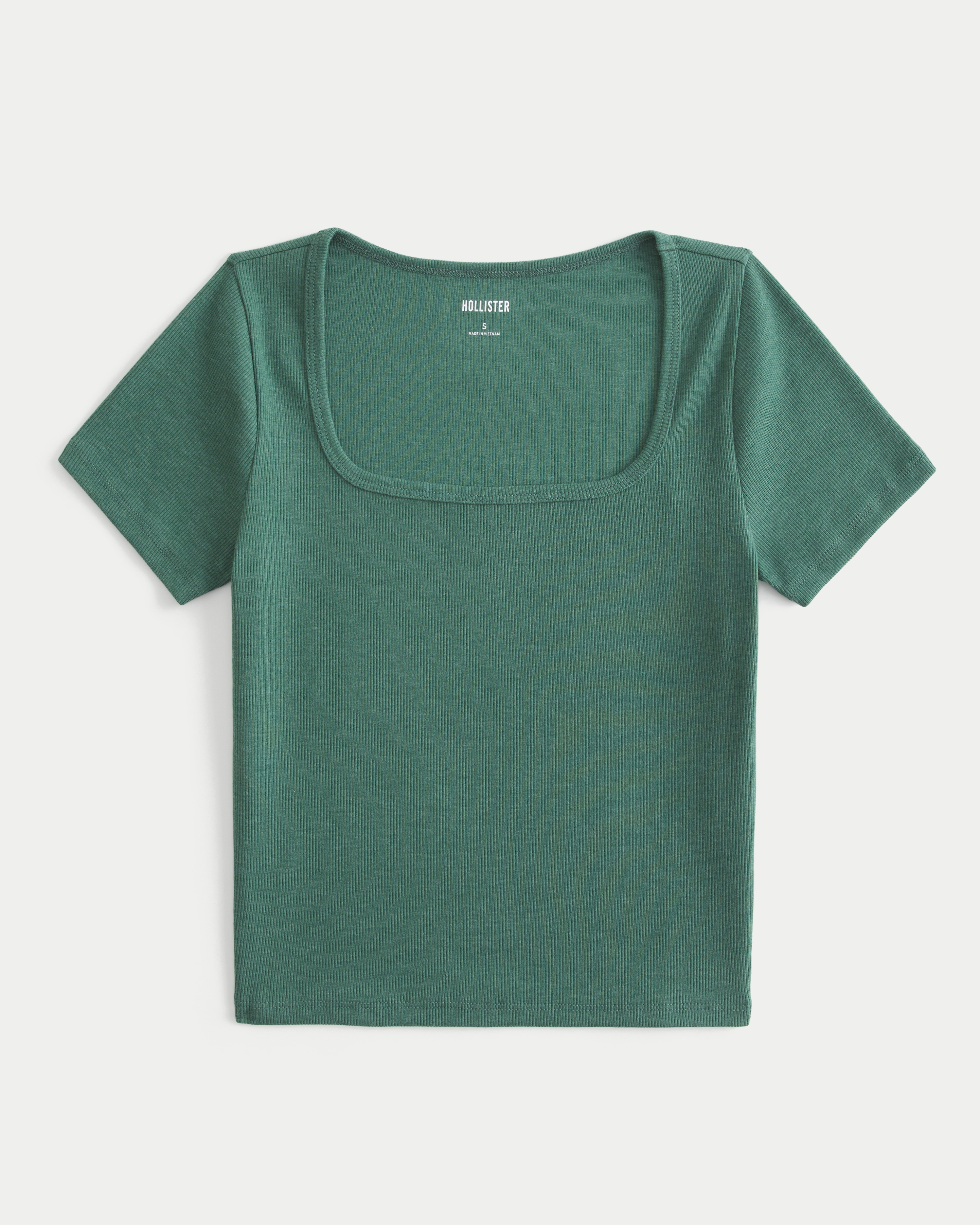 Women s Ribbed Square Neck Baby Tee in Green Size XXL from Hollister