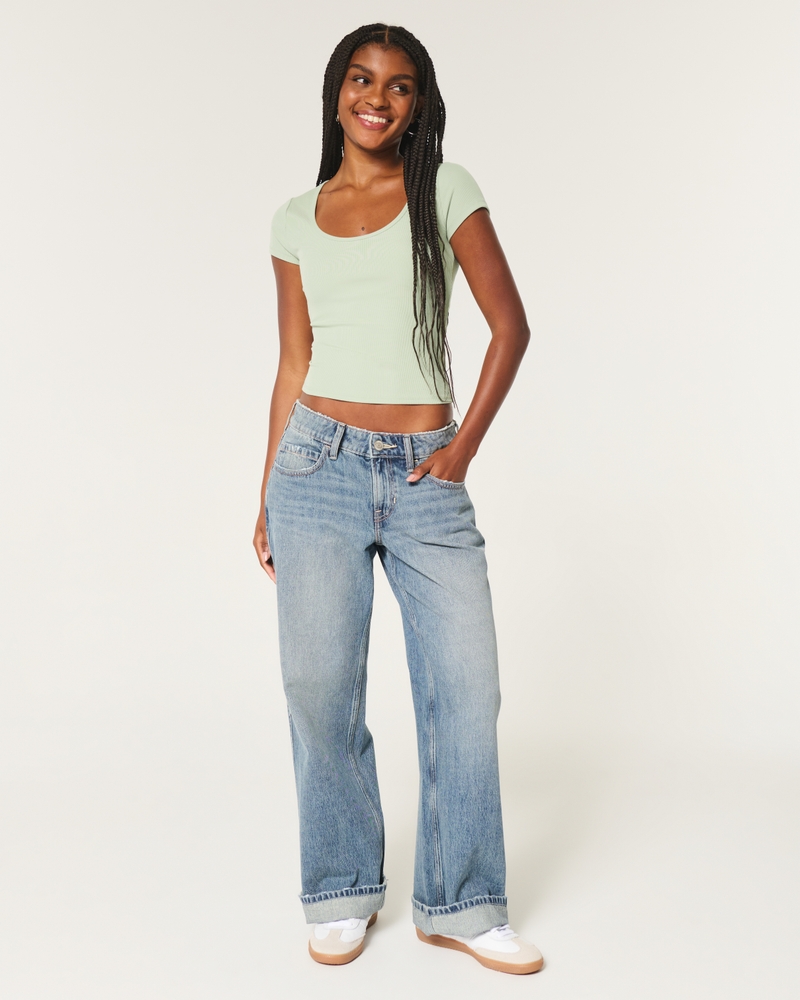 Ribbed Seamless Fabric Scoop Baby Tee