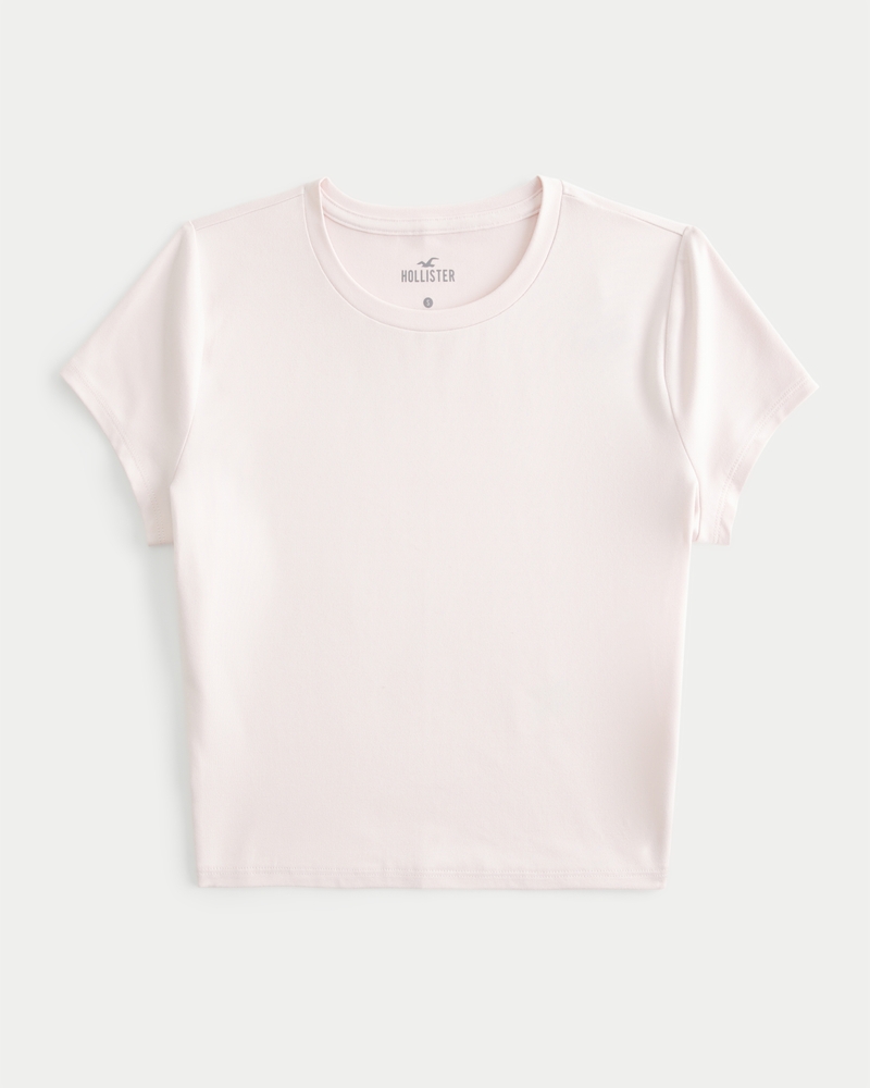 Women s Soft Stretch Seamless Fabric Crew Baby Tee in Light Pink Size XXL SHORT from Hollister