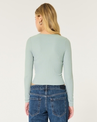 Ribbed Seamless Fabric Notch-Neck Top