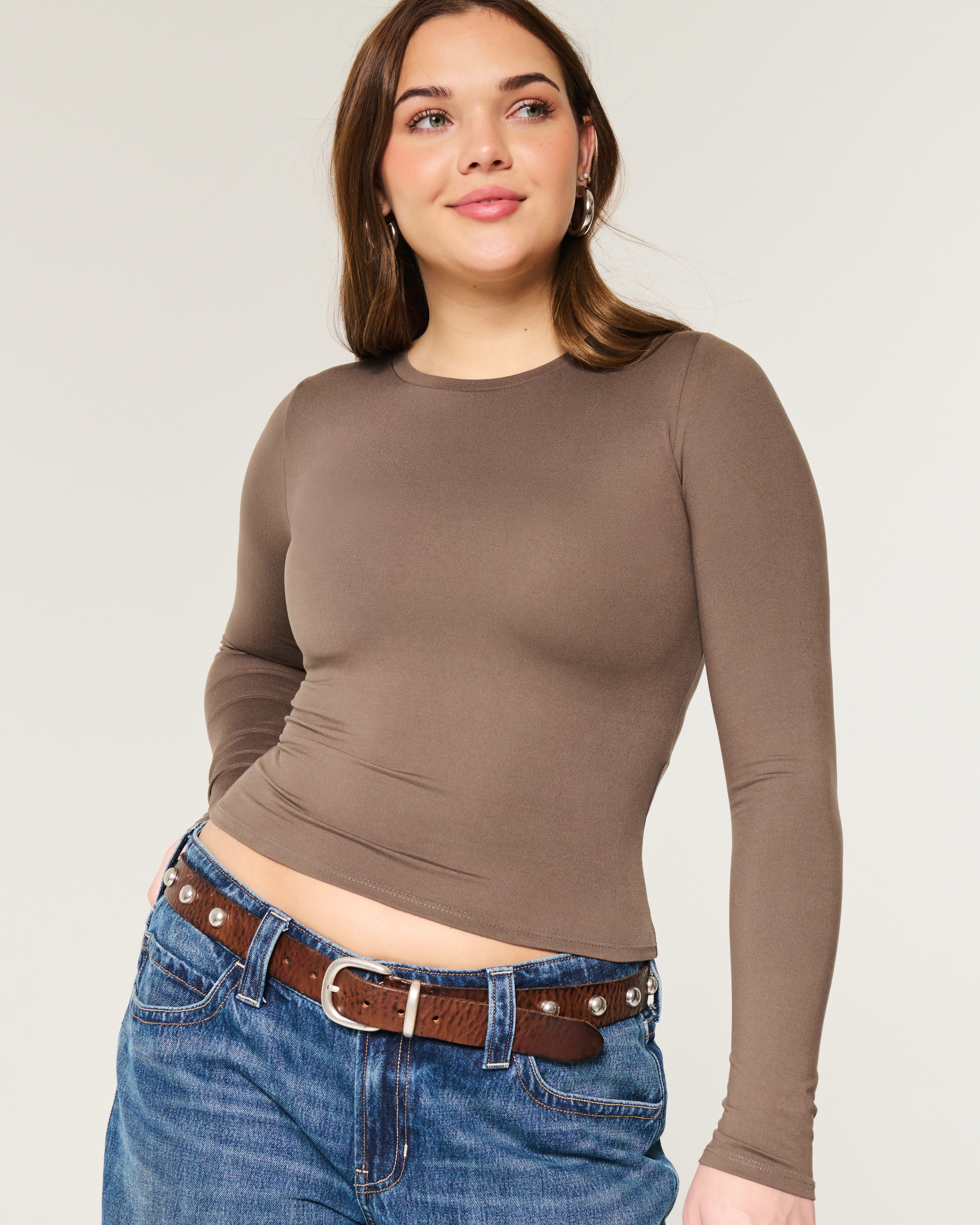 Soft Stretch Seamless Fabric Long-Sleeve Crew Top
