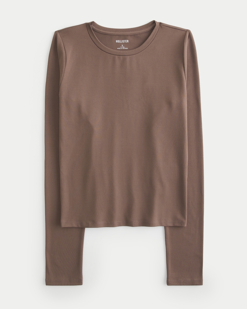 Soft Stretch Seamless Fabric Long-Sleeve Crew Top