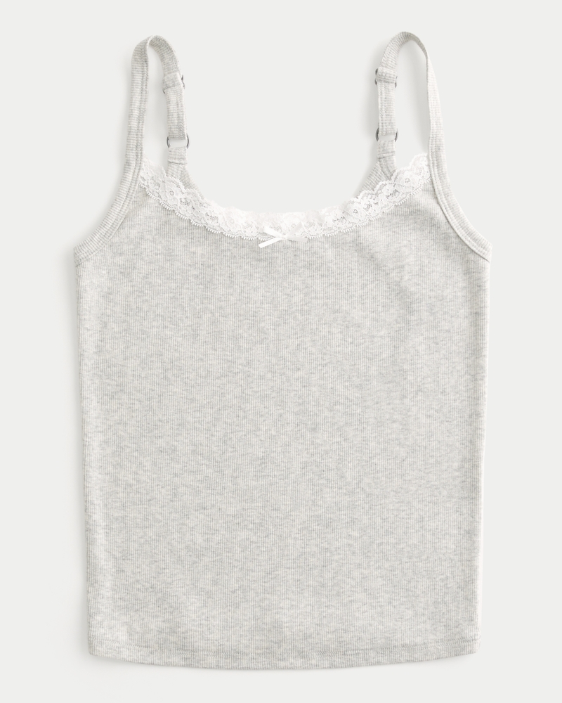 Mujeres Camiseta de tirantes de mezclilla de algodon con ribete de encaje Mujeres Prendas superiores HollisterCo