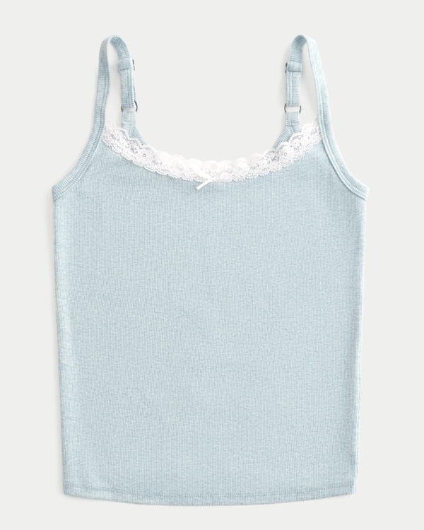 Cotton Blend Lace-Trim Cami, Light Heather Blue