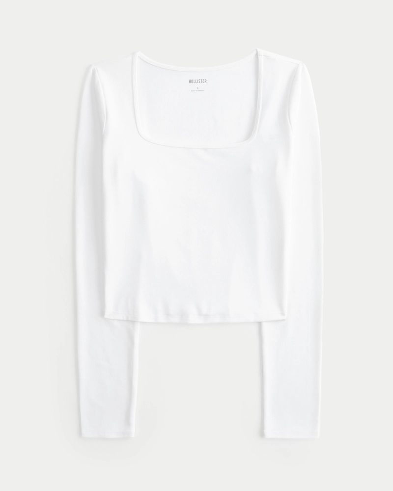 Soft Stretch Seamless Fabric Square-Neck Top