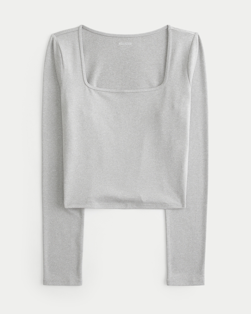 Soft Stretch Seamless Fabric Square-Neck Top