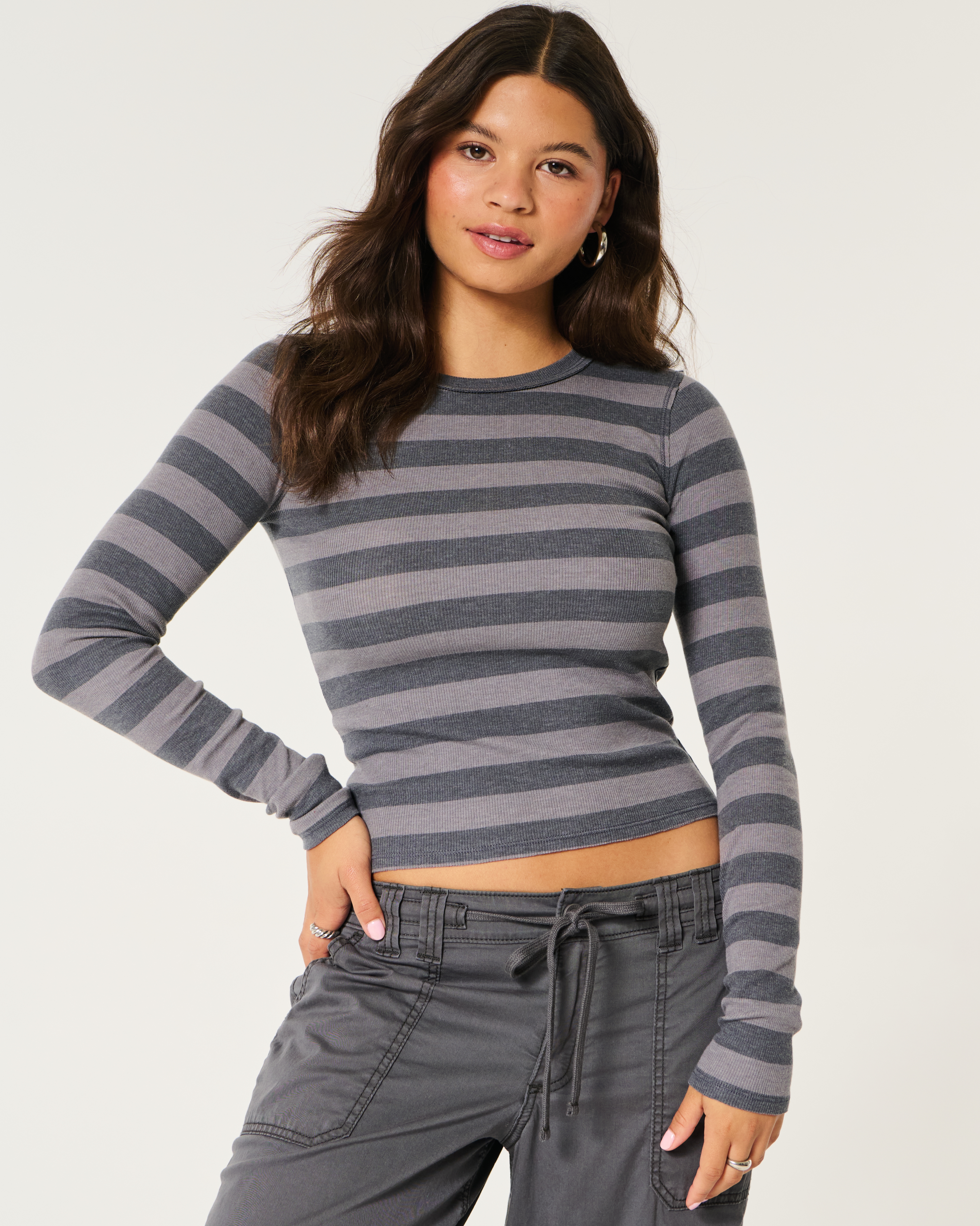 Women s Ribbed Long Sleeve Crew Top Women s Clearance HollisterCo