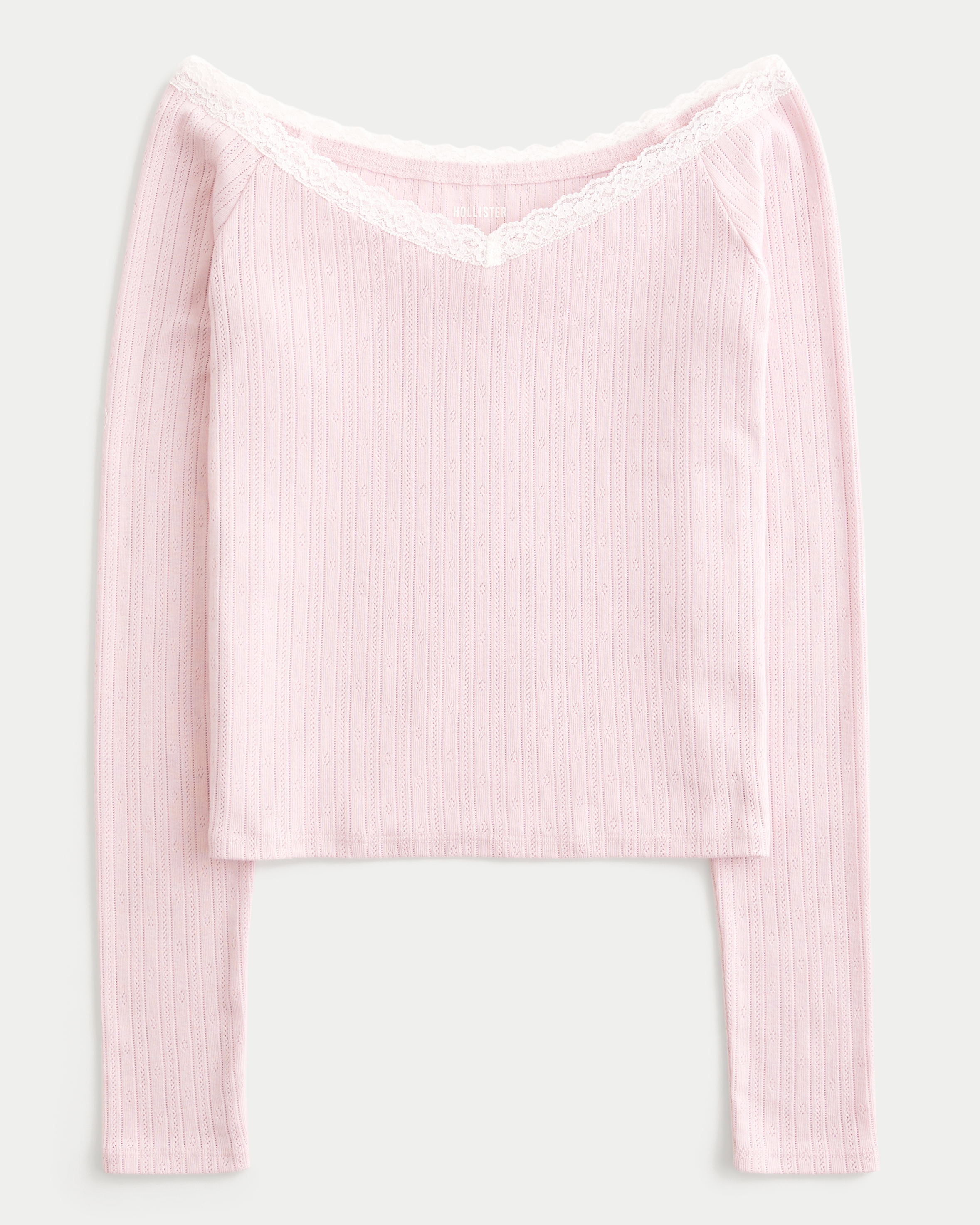 Women s Pointelle Lace Trim V Neck Top Women s Sale HollisterCo