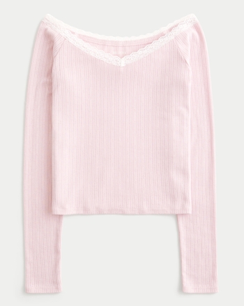 Women's Pointelle Lace Trim Top | Women's New Arrivals | HollisterCo.com