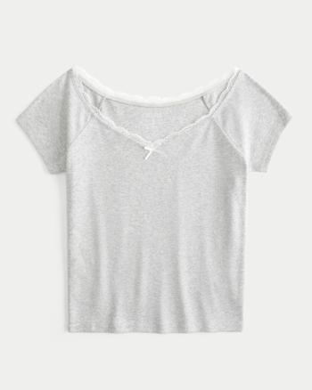 売れ筋商品|||ホワイトマーク カットソー トップス レディース Women's Cold Shoulder Lace Trim Knit Top Charcoal KIC_339-3738-00135-112_prod1?