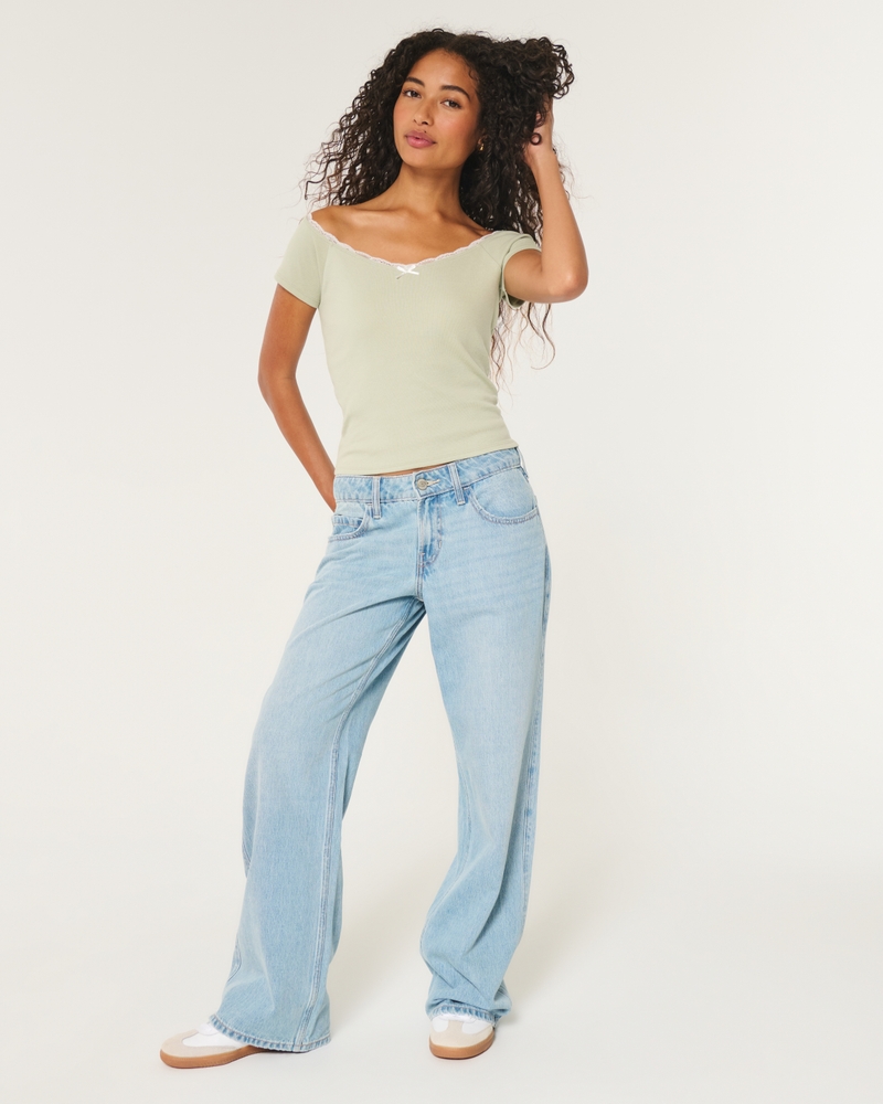 Off-the-Shoulder Lace Trim Top