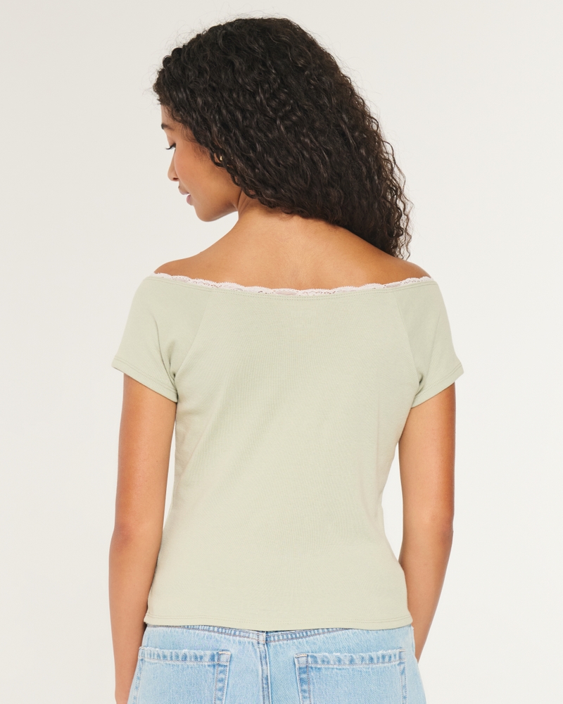 Off-the-Shoulder Lace Trim Top