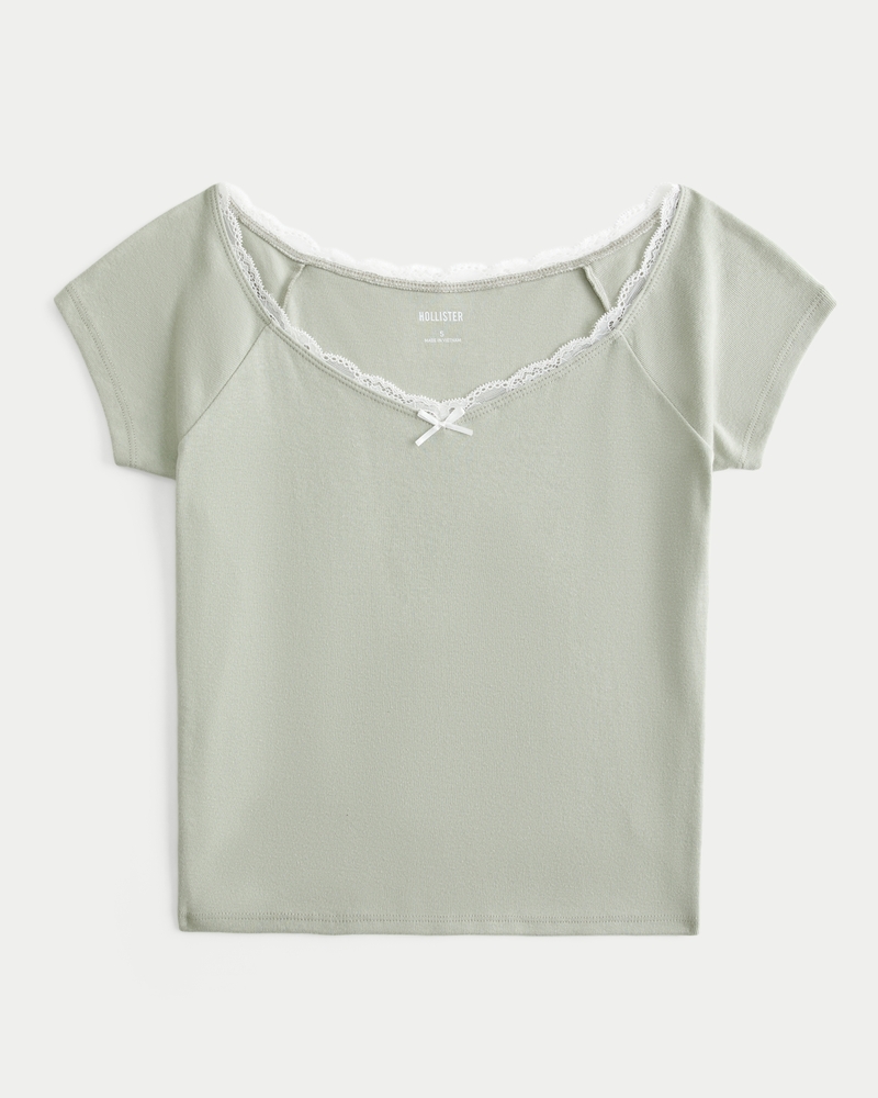 Off-the-Shoulder Lace Trim Top