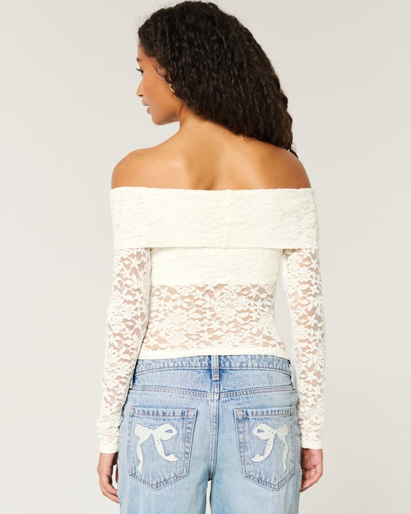 All-Over Lace Off-the-Shoulder Top, White view 2