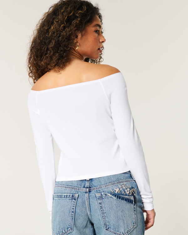 Long-Sleeve Off-the-Shoulder Top, White view 2