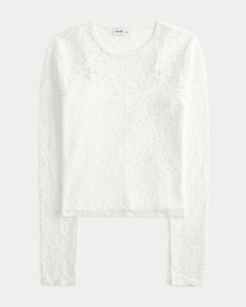 Women's All-Over Lace Crew Top | Women's New Arrivals | HollisterCo.com