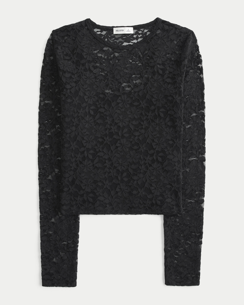 Women s All Over Lace Crew Top Women s Hollister Women s HollisterCo