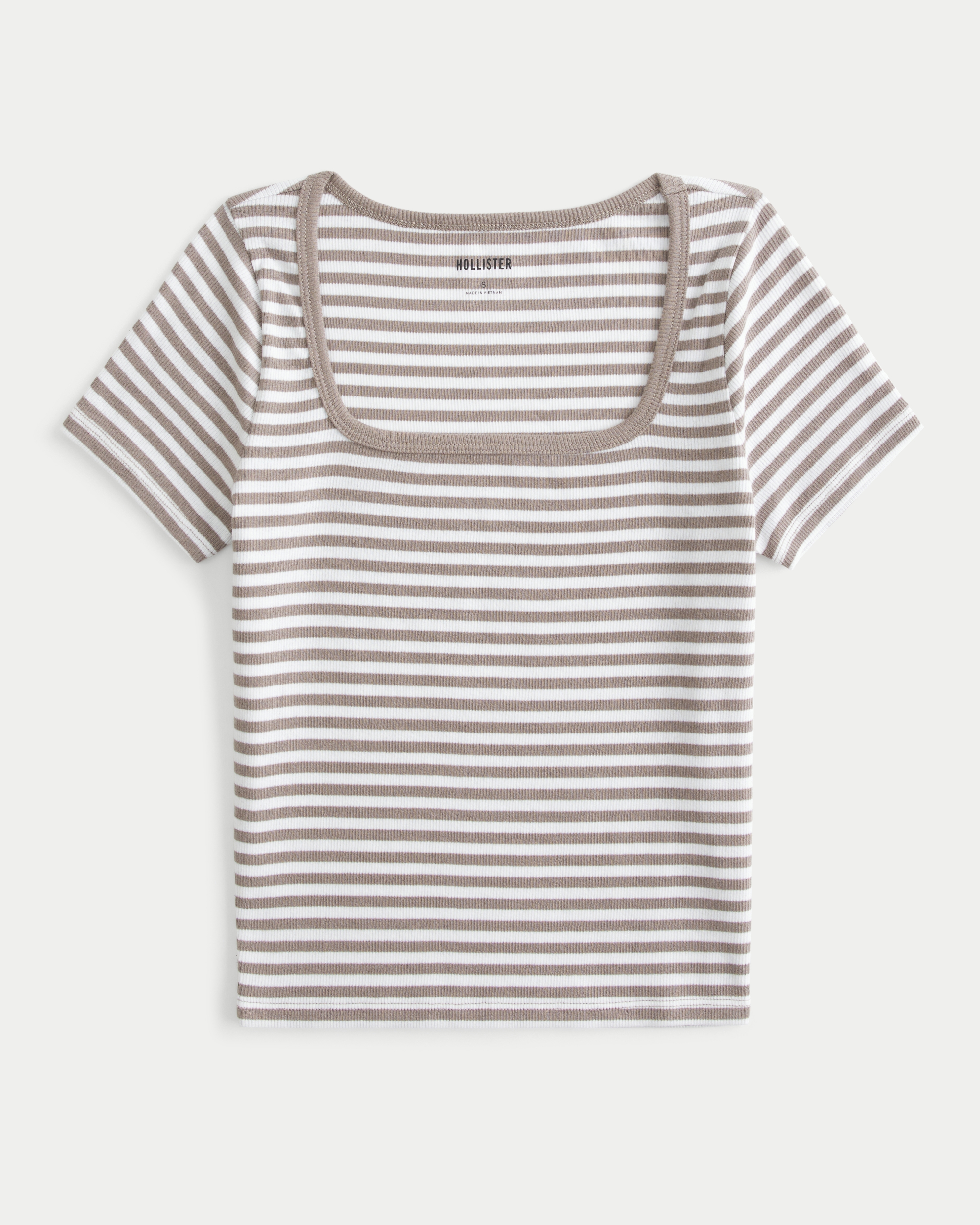 Women s Ribbed Square Neck Baby Tee in Taupe Stripe Size XXL from Hollister