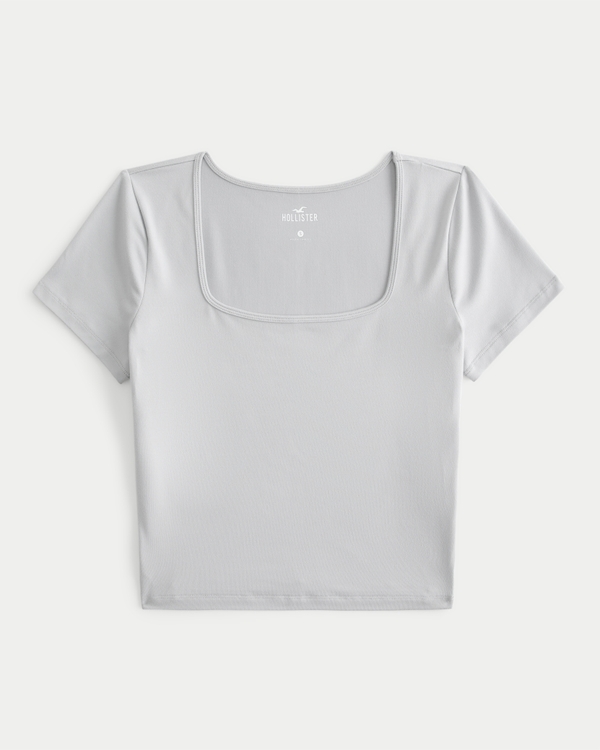 Seamless Fabric Square-Neck T-Shirt, Light Grey