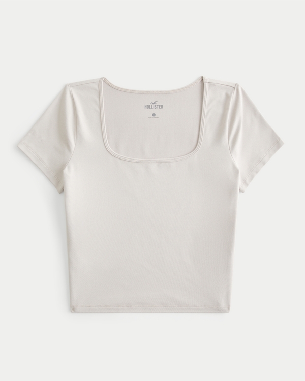 Seamless Fabric Square-Neck T-Shirt, Warm Grey