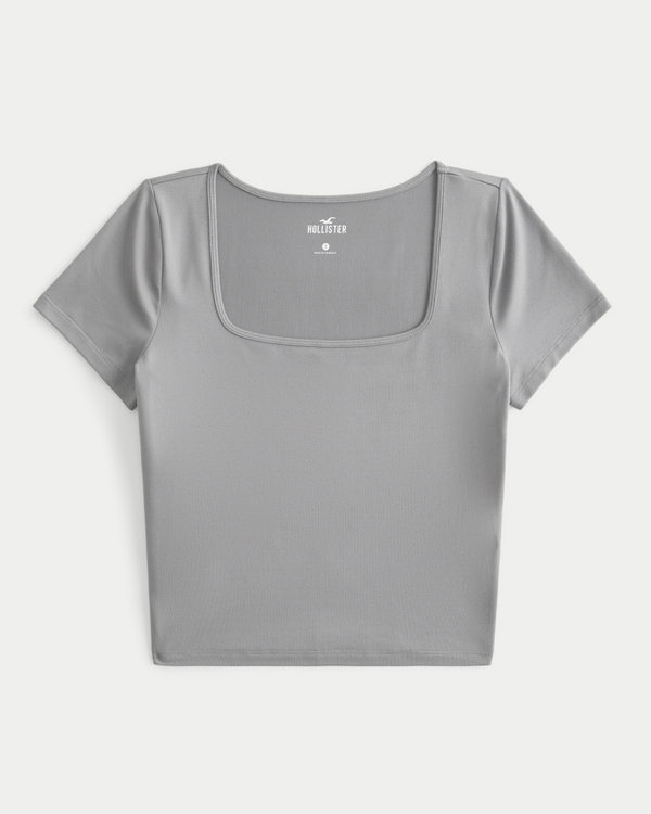 Seamless Fabric Square-Neck T-Shirt, Grey