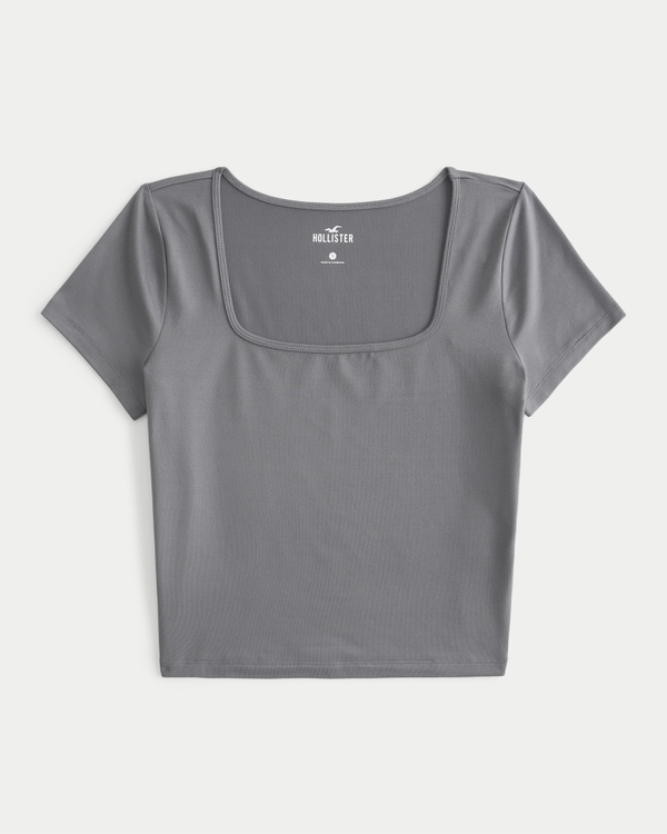 Seamless Fabric Square-Neck T-Shirt, Medium Grey