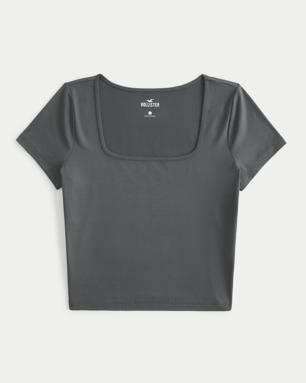 Hollister asymetric cutout long sleeve top in black