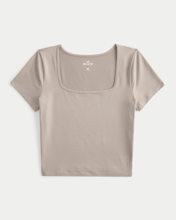 Seamless Fabric Square-Neck T-Shirt, Light Brown Dd