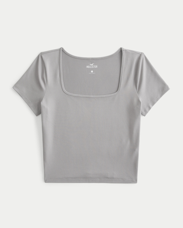 Seamless Fabric Square-Neck T-Shirt, Purple Grey
